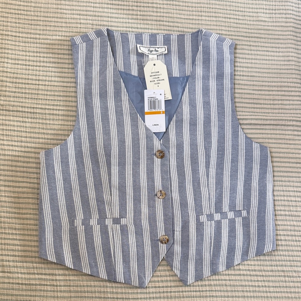 Hippie Rose Blue & White Striped Linen blend Vest